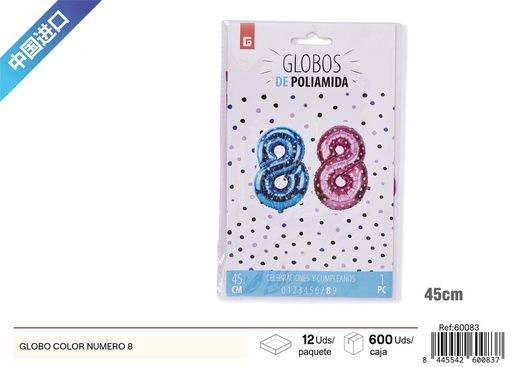 [260083] Globo de aluminio impreso colorido número 8 - Decoración para fiestas