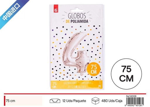 [260126] GLOBO PLATEADO NÚMERO 4 75 cm - Artículos de fiesta