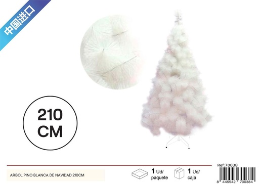 [70038] Árbol de Navidad pino blanco 210cm para decoración navideña