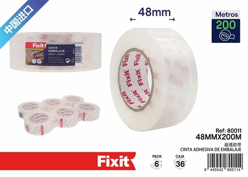 [80011] Cinta de embalaje super transparente 48mm x 200m - Accesorios y cintas de embalaje
