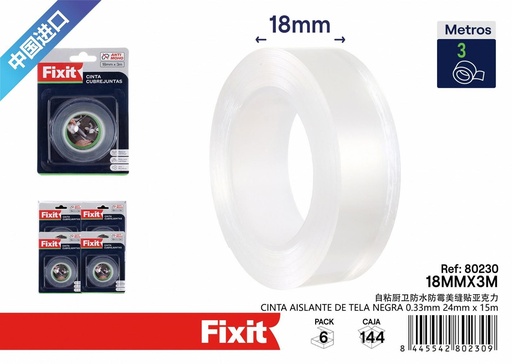 [80230] Cinta acrílica autoadhesiva resistente al agua 18mm*3m - Suministros de construcción