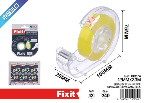 [80274] Cinta adhesiva amarilla 12mm*33m - Material de oficina y adhesivos