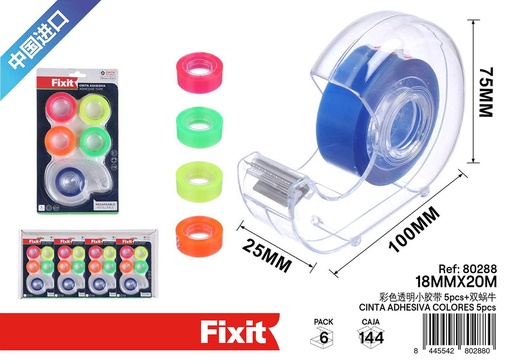[80288] Cinta adhesiva de colores transparente 18mm*20m (5 pcs) - Cintas adhesivas