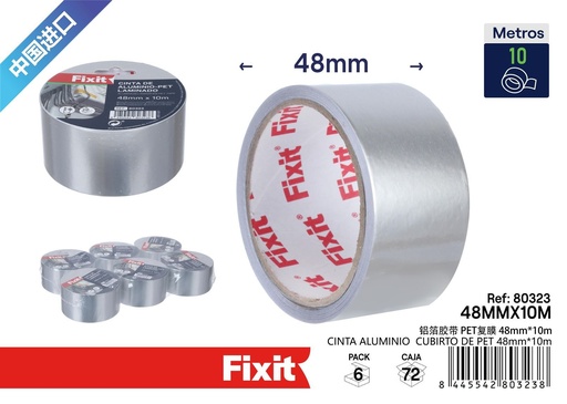 [80323] Cinta de aluminio con capa de PET 48mm x 10m - Cintas de ferretería