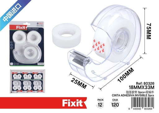 [80326] Cinta adhesiva invisible 18mm*33m 3pcs - Material de oficina y adhesivos