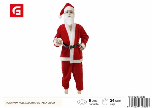 [231831] Ropa Papá Noel adulto 5pcs talla única para disfraces navideños