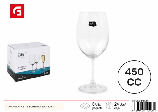 [200410501] Copa vino cristal bohemia 450cc Lara - Elegancia en copas