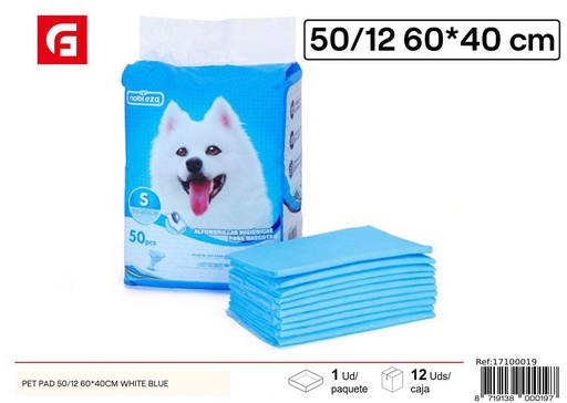 [17100019] Pet pad 50/12 60*40CM blanco azul - Productos para mascotas