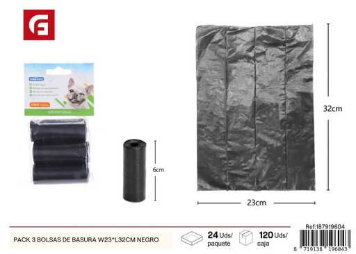 [187919604] Pack de 3 bolsas de basura 23x32cm negro para residuos