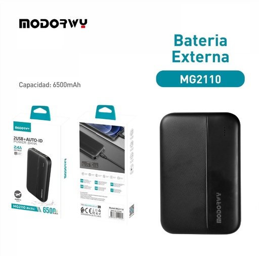 [186011022] Batería portátil Power Bank 6500mAh negro para móviles y dispositivos