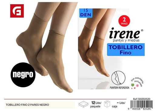 [130202520] Medias tobillero fino 2 pares negro para comodidad