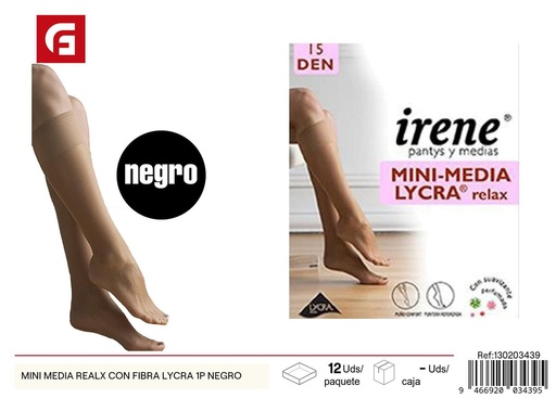 [130203439] Mini media relax con fibra Lycra 1P negro - Ropa íntima y accesorios de mercería