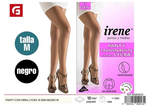 [130204013] Panty con fibra Lycra 15 den negro talla M para uso diario