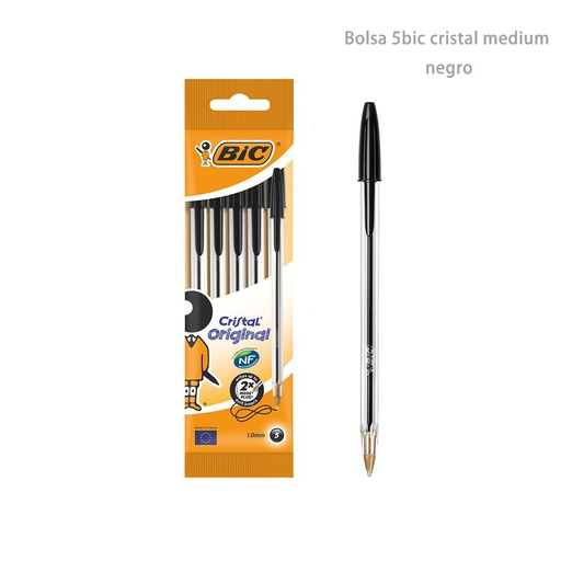 [A000940] Bolsa 5 BIC Cristal Medium negro para escritura diaria