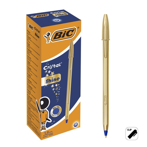 [A000197] Bolígrafo BIC de carcasa dorada azul en caja de 20 unidades - Papelería de marca BIC