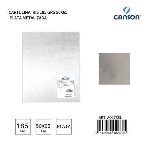 [A001729] Cartulina Iris 185 grs 50x65 plata metalizada - Material escolar