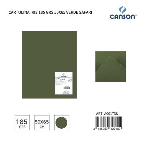 [A001738] Cartulina Iris 185 grs 50x65 Verde Safari - Papelería y material de arte