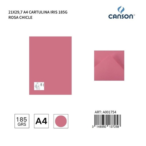 [A001754] Cartulina A4 21x29.7 185g color rosa chicle - IRIS