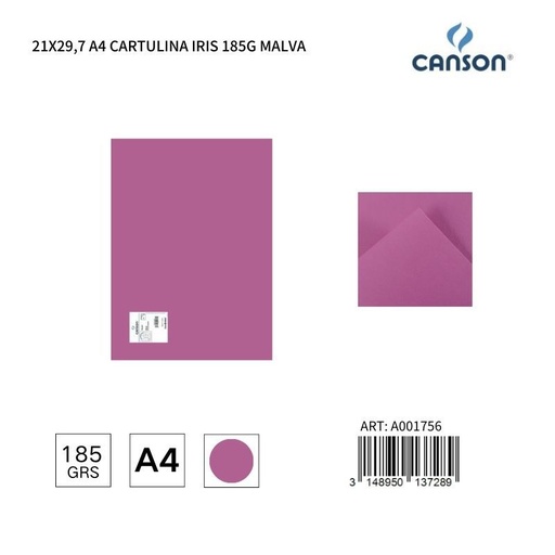[A001756] Cartulina A4 21x29.7 185g color malva - IRIS