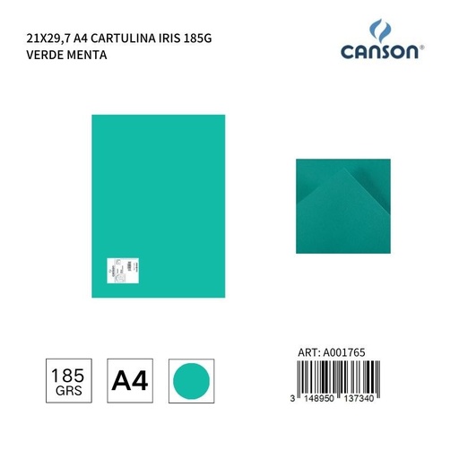 [A001765] Cartulina A4 21x29.7 185g verde menta - Papelería y material escolar