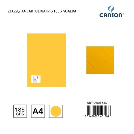 [A001746] Cartulina A4 21x29,7 185g Color Gualda - Cartulina IRIS, Material de oficina