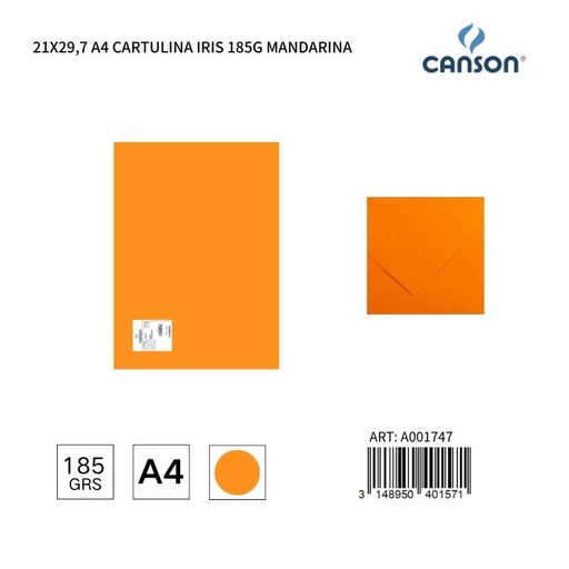 [A001747] Cartulina A4 21x29.7 185g color mandarina - IRIS