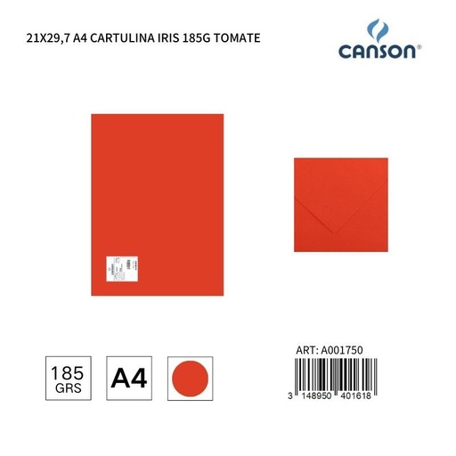 [A001750] Cartulina A4 21x29.7 185g color tomate - IRIS