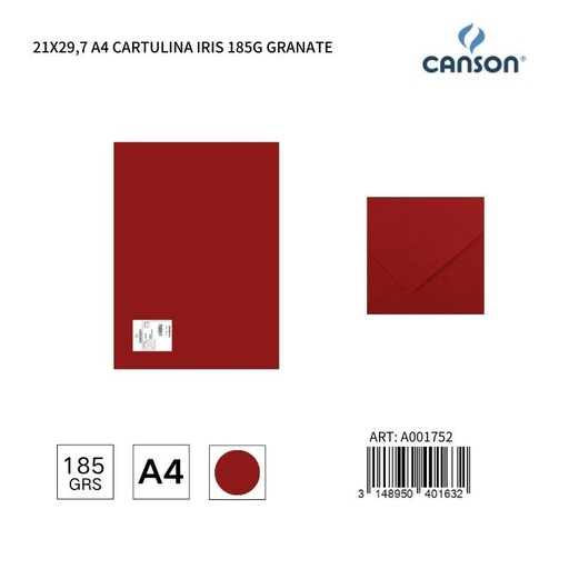 [A001752] Cartulina A4 21x29.7 185g color granate - IRIS