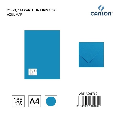 [A001762] Cartulina A4 21x29.7 185g azul mar - Papelería y cartulinas