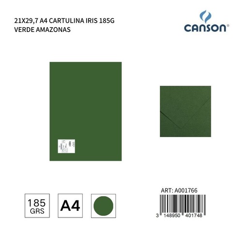 [A001766] Cartulina A4 21x29.7 185g color verde amazonas - IRIS