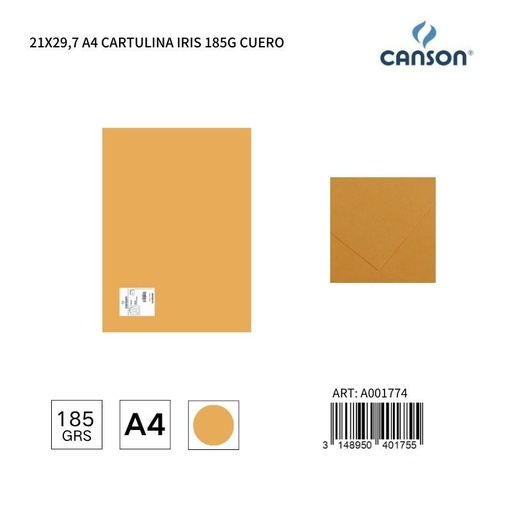 [A001774] Cartulina A4 21x29,7 185g Color Cuero - Cartulina IRIS, Material de oficina