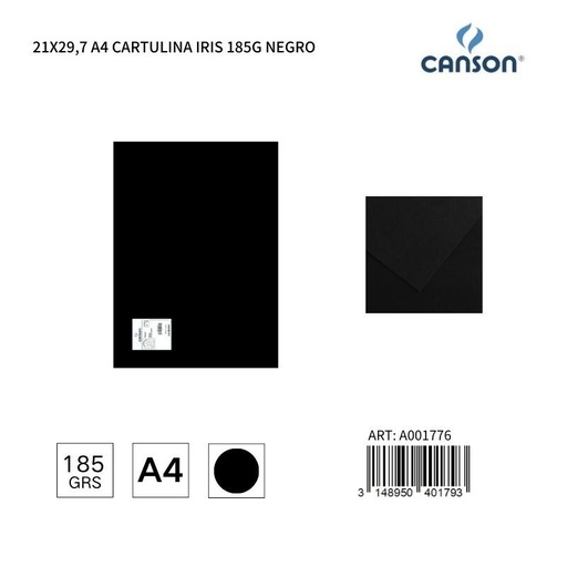 [A001776] Cartulina A4 21x29.7 185g color negro - IRIS