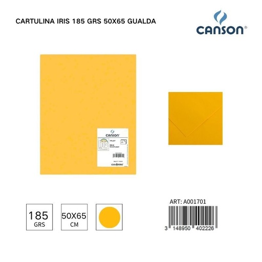 [A001701] Cartulina Iris 185g 50x65 color gualda - Pack de hojas
