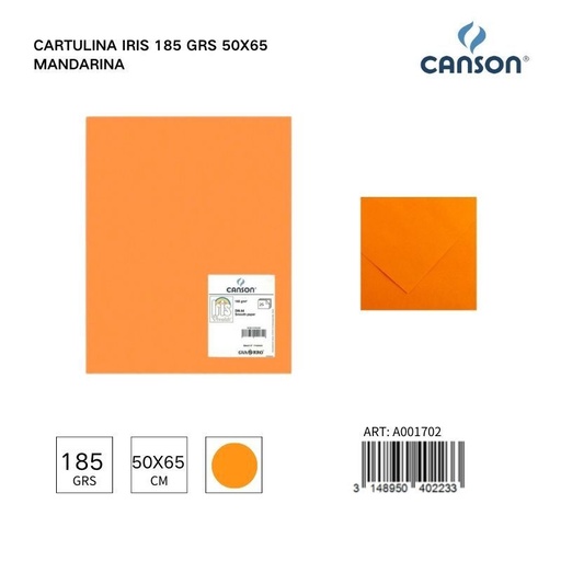 [A001702] Cartulina Iris 185g 50x65 color mandarina - Pack de hojas