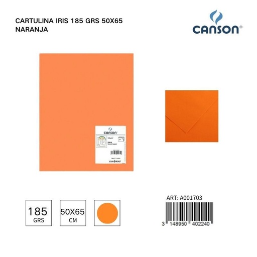 [A001703] Cartulina Iris 185 grs 50x65 Naranja - Papelería y material de arte