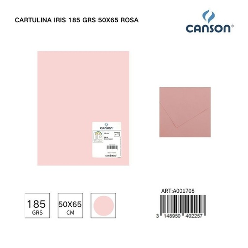 [A001708] Cartulina Iris 185 grs 50x65 Rosa - Papelería y material de arte