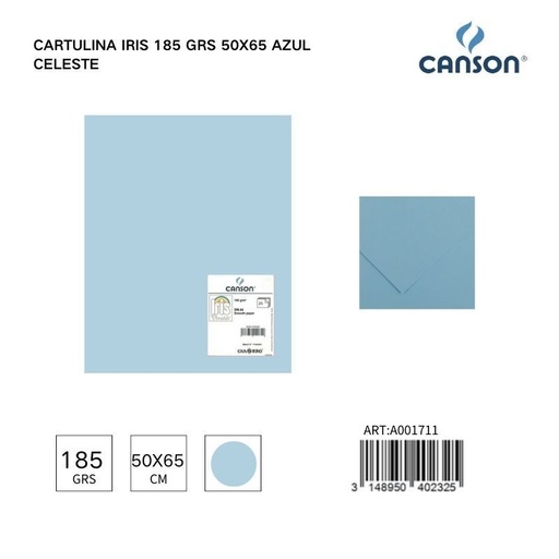 [A001711] Cartulina Iris 185g 50x65 color azul celeste - Pack de hojas
