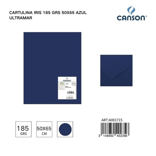 [A001715] Cartulina Iris 185 grs 50x65 Azul Ultramar - Papelería y material de arte