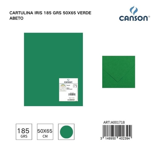 [A001718] Cartulina Iris 185 grs 50x65 Verde Abeto - Papelería y material de arte