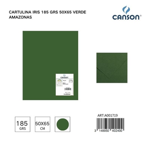 [A001719] Cartulina Iris 185g 50x65 color verde amazonas - Pack de hojas