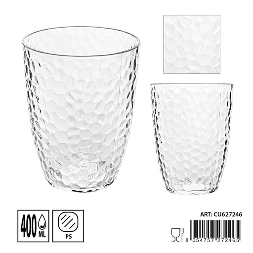 [0235197] Vaso de plástico 400ml 8.5x11cm para bebidas y eventos