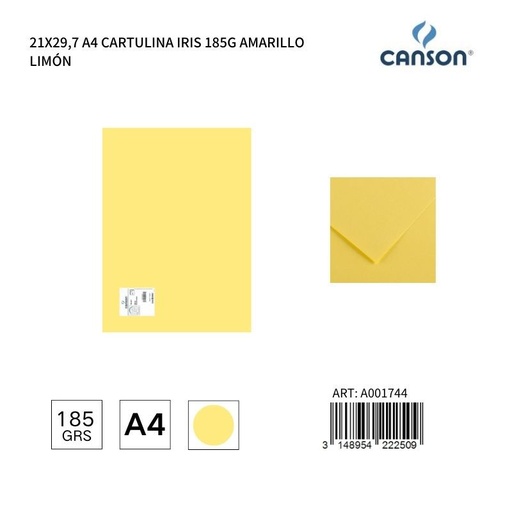 [A001744] Cartulina A4 21x29.7 185g color amarillo limón - IRIS