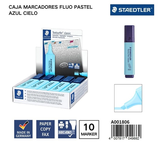 [A001806] Marcadores fluorescentes pastel STAEDLER 1/5MM Caja 10 Azul Cielo