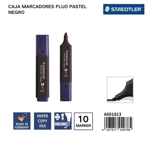 [A001813] Marcadores fluorescentes pastel STAEDLER 1/5MM Caja 10 Negro