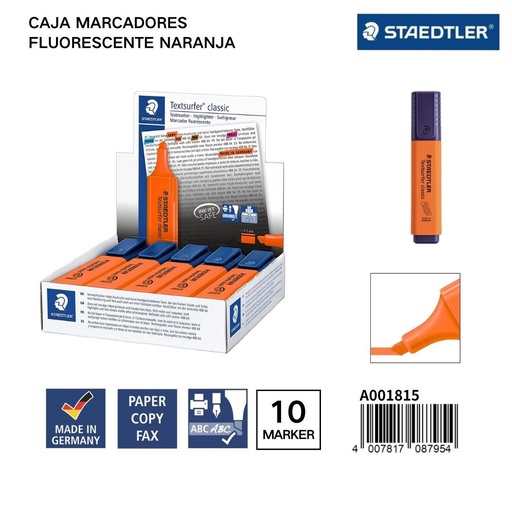 [A001815] Marcadores fluorescentes STAEDLER 1/5MM Caja 10 Naranja