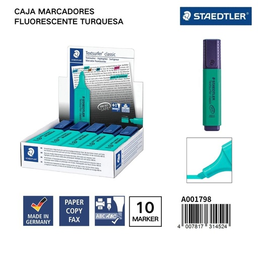 [A001798] Marcadores fluorescentes STAEDLER 1/5MM Caja 10 Turquesa