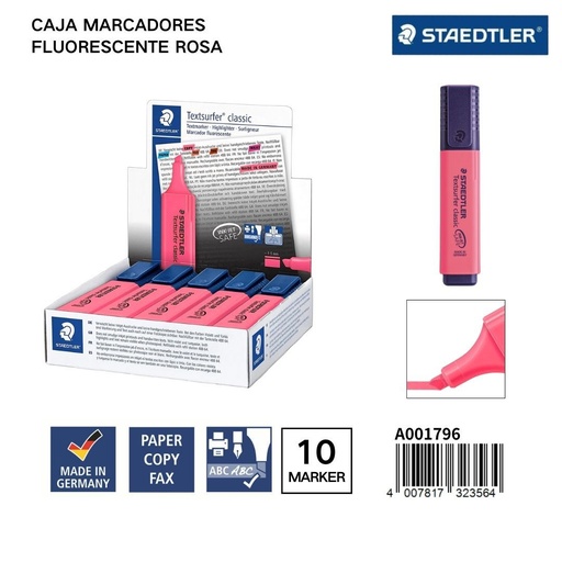 [A001796] Marcadores fluorescentes STAEDLER 1/5MM Caja 10 Rosa