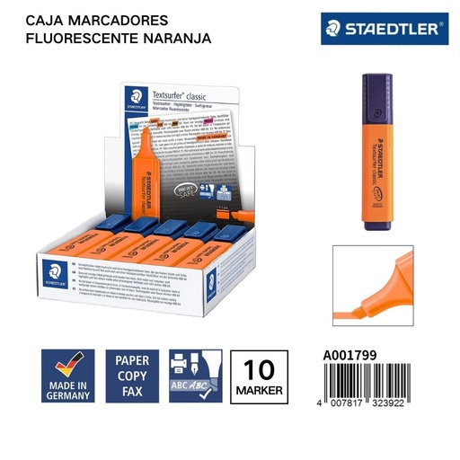 [A001799] Marcadores fluorescentes STAEDLER 1/5MM Caja 10 Naranja