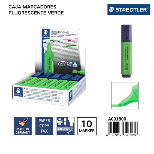 [A001800] Marcadores fluorescentes STAEDLER 1/5MM Caja 10 Verde