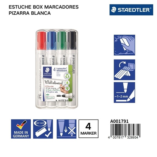 [A001791] Estuche con 4 marcadores para pizarra blanca - Material escolar